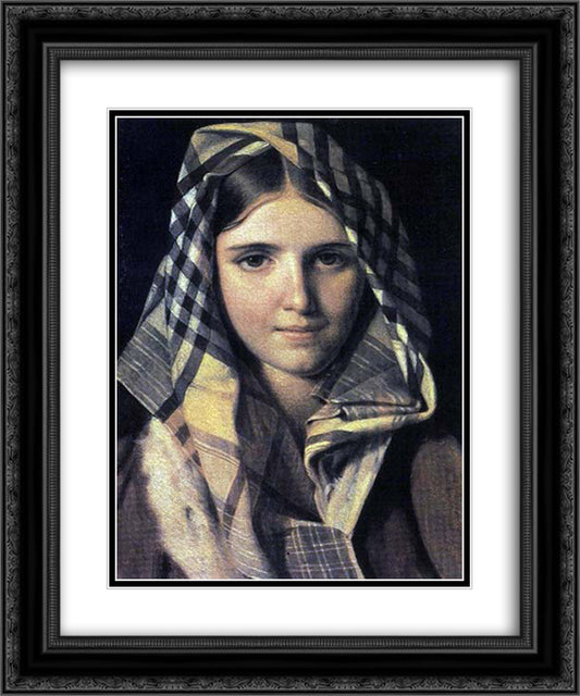 Checkered Shawl 20x24 Black Ornate Wood Framed Art Print Poster with Double Matting by Venetsianov, Alexey