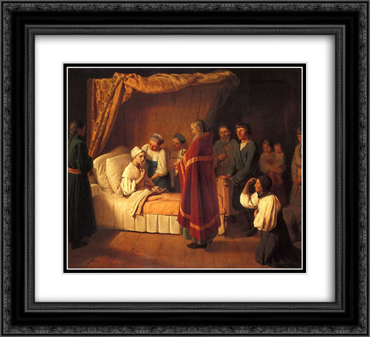 Communion of Dying 22x20 Black Ornate Wood Framed Art Print Poster with Double Matting by Venetsianov, Alexey