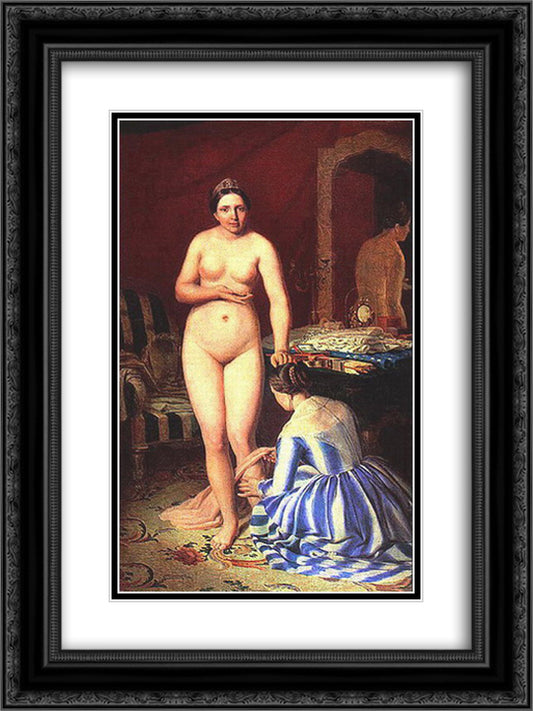 Diana Dressing 18x24 Black Ornate Wood Framed Art Print Poster with Double Matting by Venetsianov, Alexey