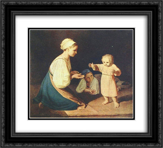 First Steps (Peasant Woman with child) 22x20 Black Ornate Wood Framed Art Print Poster with Double Matting by Venetsianov, Alexey