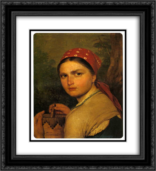 Girl with Burak 20x22 Black Ornate Wood Framed Art Print Poster with Double Matting by Venetsianov, Alexey