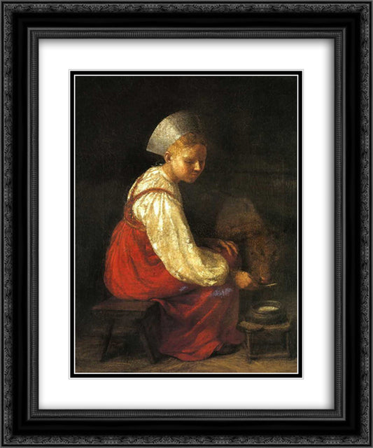 Girl with Culf 20x24 Black Ornate Wood Framed Art Print Poster with Double Matting by Venetsianov, Alexey