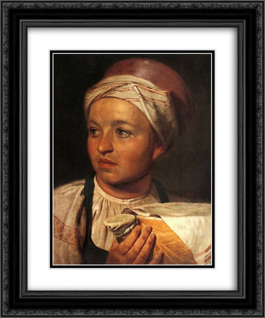 Girl with Milk 20x24 Black Ornate Wood Framed Art Print Poster with Double Matting by Venetsianov, Alexey