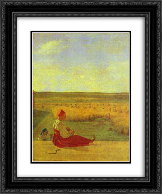 Harvesting. Summer 20x24 Black Ornate Wood Framed Art Print Poster with Double Matting by Venetsianov, Alexey
