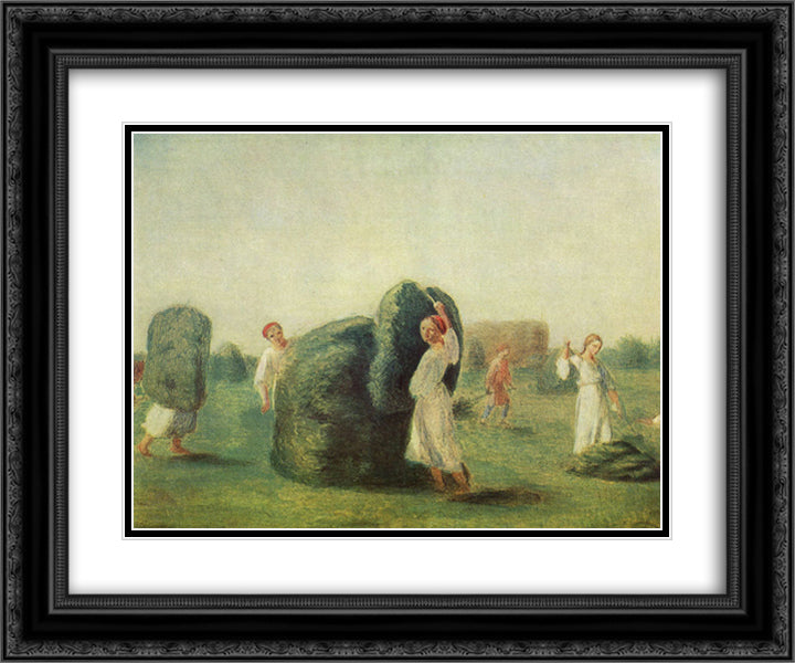Haymaking 24x20 Black Ornate Wood Framed Art Print Poster with Double Matting by Venetsianov, Alexey