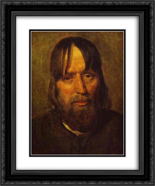 Head of an Old Peasant 20x24 Black Ornate Wood Framed Art Print Poster with Double Matting by Venetsianov, Alexey