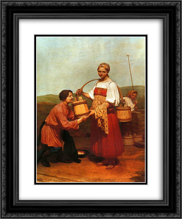 Meeting at the Well 20x24 Black Ornate Wood Framed Art Print Poster with Double Matting by Venetsianov, Alexey