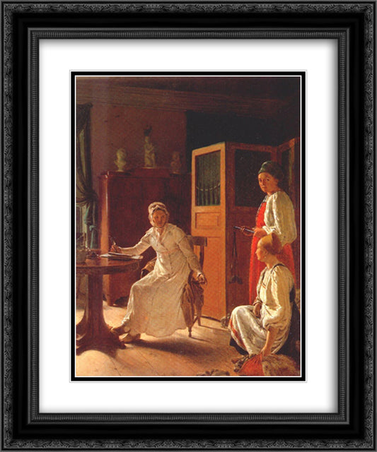 Morning of the Landlady 20x24 Black Ornate Wood Framed Art Print Poster with Double Matting by Venetsianov, Alexey