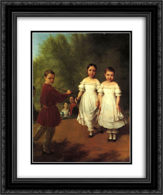 Panaevs children 20x24 Black Ornate Wood Framed Art Print Poster with Double Matting by Venetsianov, Alexey