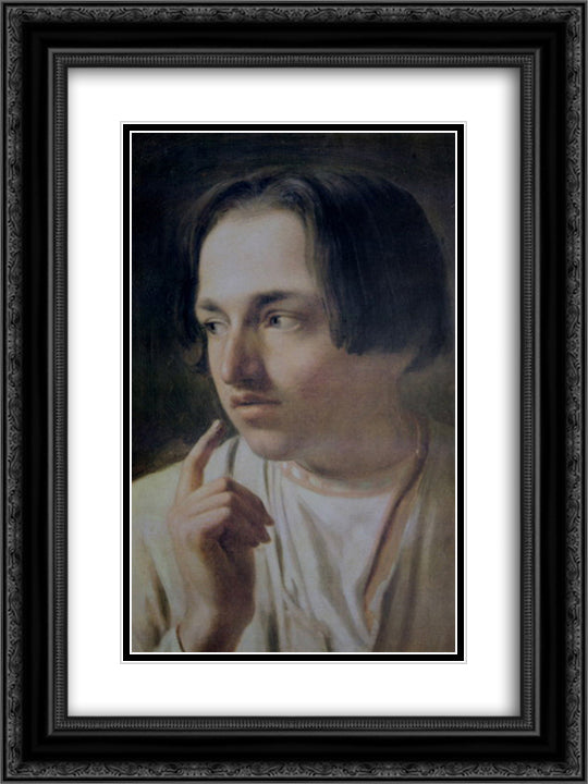 Peasant Boy 18x24 Black Ornate Wood Framed Art Print Poster with Double Matting by Venetsianov, Alexey