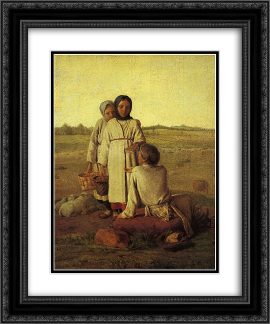 Peasant Children in the Field 20x24 Black Ornate Wood Framed Art Print Poster with Double Matting by Venetsianov, Alexey