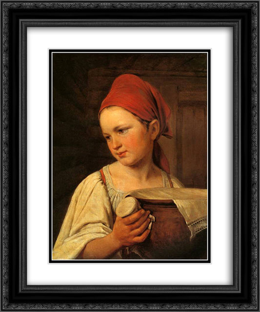 Peasant Woman with Milk 20x24 Black Ornate Wood Framed Art Print Poster with Double Matting by Venetsianov, Alexey