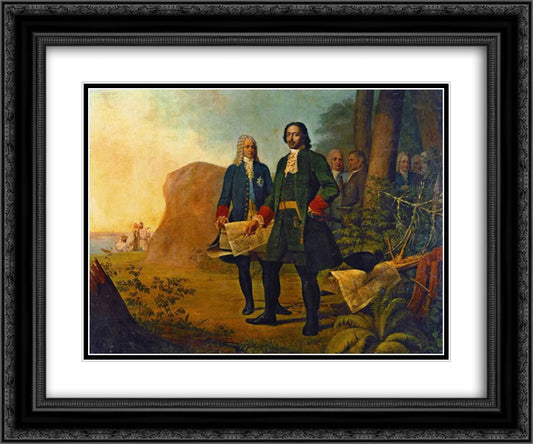 Peter the Great. Founding of St. Petersburg 24x20 Black Ornate Wood Framed Art Print Poster with Double Matting by Venetsianov, Alexey