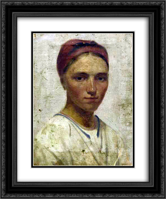 Portrait of a Peasant Girl 20x24 Black Ornate Wood Framed Art Print Poster with Double Matting by Venetsianov, Alexey