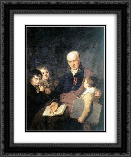 Portrait of K. I. Golovachevsky and the Younger Pupils of the Academy 20x24 Black Ornate Wood Framed Art Print Poster with Double Matting by Venetsianov, Alexey