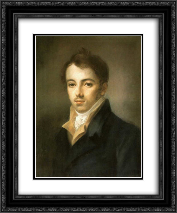 Portrait of M. A. Fonvizin 20x24 Black Ornate Wood Framed Art Print Poster with Double Matting by Venetsianov, Alexey