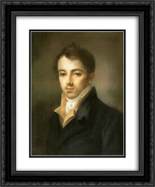 Portrait of M. A. Fonvizin 20x24 Black Ornate Wood Framed Art Print Poster with Double Matting by Venetsianov, Alexey
