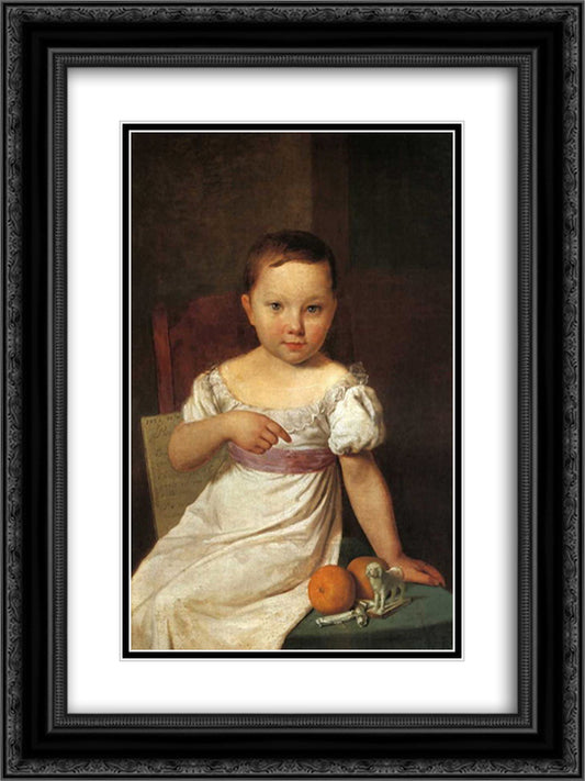 Portrait of Nastya Havskaya 18x24 Black Ornate Wood Framed Art Print Poster with Double Matting by Venetsianov, Alexey