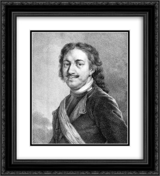 Portrait of Peter I 20x22 Black Ornate Wood Framed Art Print Poster with Double Matting by Venetsianov, Alexey