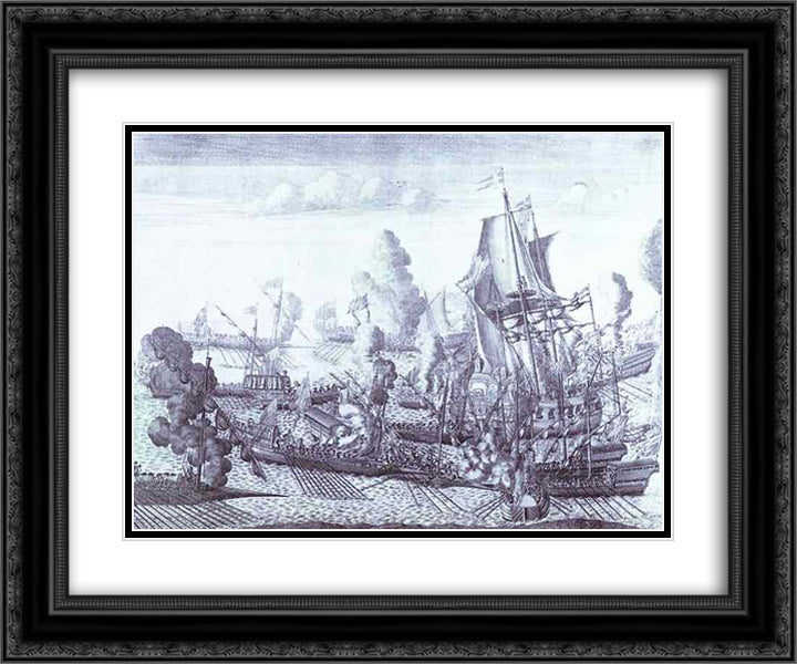 Battle of Gangut June 27, 1714 24x20 Black Ornate Wood Framed Art Print Poster with Double Matting by Zubov, Alexey