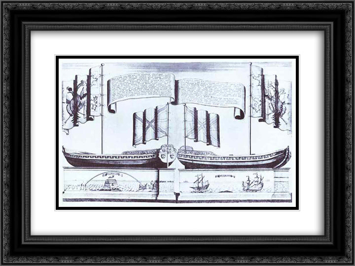 Boat of Peter I 24x18 Black Ornate Wood Framed Art Print Poster with Double Matting by Zubov, Alexey