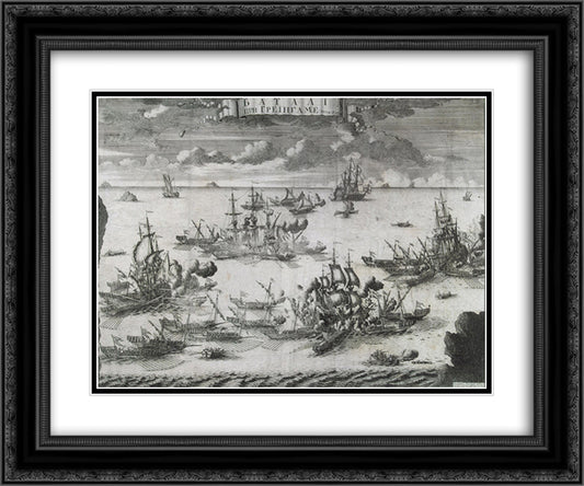 The Battle of Grengam, June 27 1720 24x20 Black Ornate Wood Framed Art Print Poster with Double Matting by Zubov, Alexey