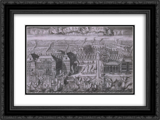 The Bringing of the Swedish Ships to St. Petersburg after the Victory in the Battle of Gangut September 9 1914 24x18 Black Ornate Wood Framed Art Print Poster with Double Matting by Zubov, Alexey