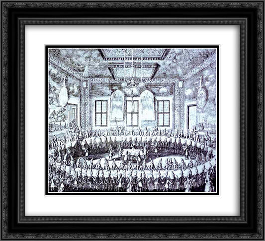 The Wedding Feast of Peter I and Catherine in the Winter Palace of Peter I in St. Petersburg on February 19, 1712 22x20 Black Ornate Wood Framed Art Print Poster with Double Matting by Zubov, Alexey