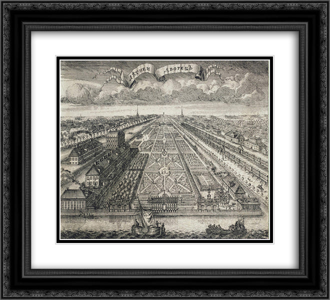 View of the Summer Gardens from the Neva River 22x20 Black Ornate Wood Framed Art Print Poster with Double Matting by Zubov, Alexey