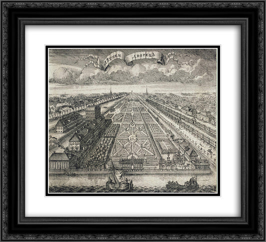 View of the Summer Gardens from the Neva River 22x20 Black Ornate Wood Framed Art Print Poster with Double Matting by Zubov, Alexey