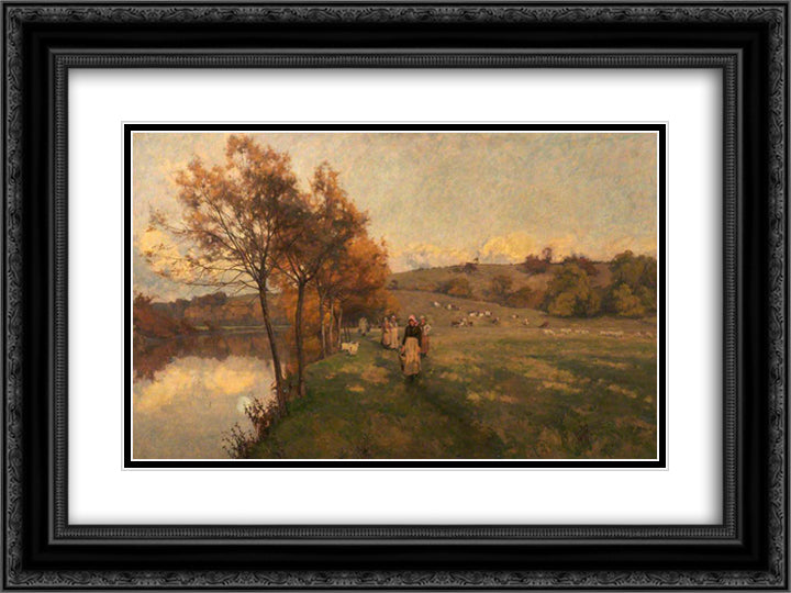 Meadows by the Avon 24x18 Black Ornate Wood Framed Art Print Poster with Double Matting by Parsons, Alfred