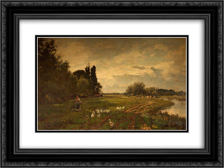 On the Avon near Stratford 24x18 Black Ornate Wood Framed Art Print Poster with Double Matting by Parsons, Alfred