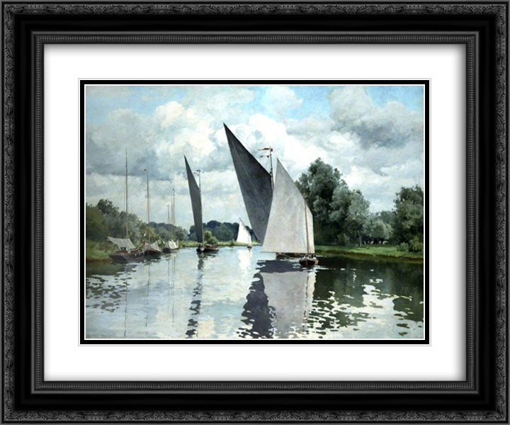 On the Bure at Wroxham 24x20 Black Ornate Wood Framed Art Print Poster with Double Matting by Parsons, Alfred