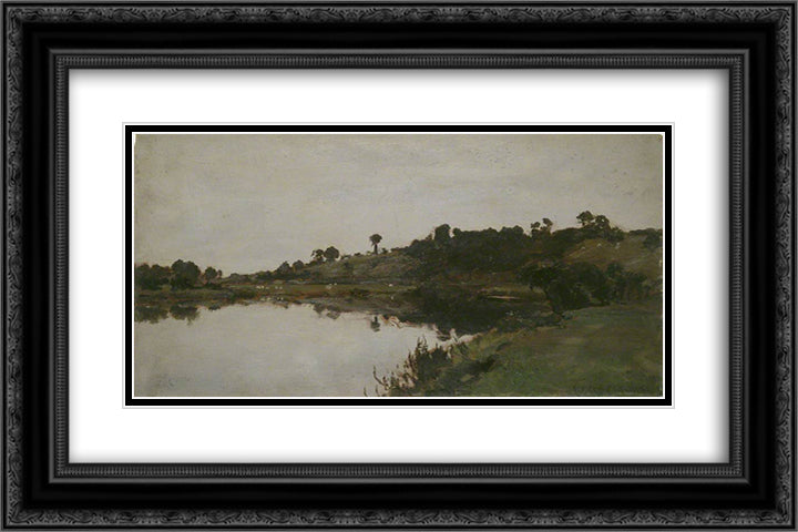 River Landscape 24x16 Black Ornate Wood Framed Art Print Poster with Double Matting by Parsons, Alfred