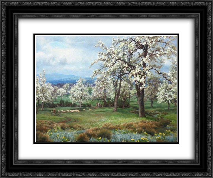 The Pear Orchard 24x20 Black Ornate Wood Framed Art Print Poster with Double Matting by Parsons, Alfred