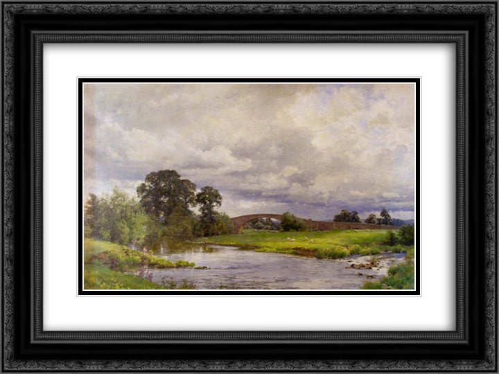 Thorverton Bridge 24x18 Black Ornate Wood Framed Art Print Poster with Double Matting by Parsons, Alfred