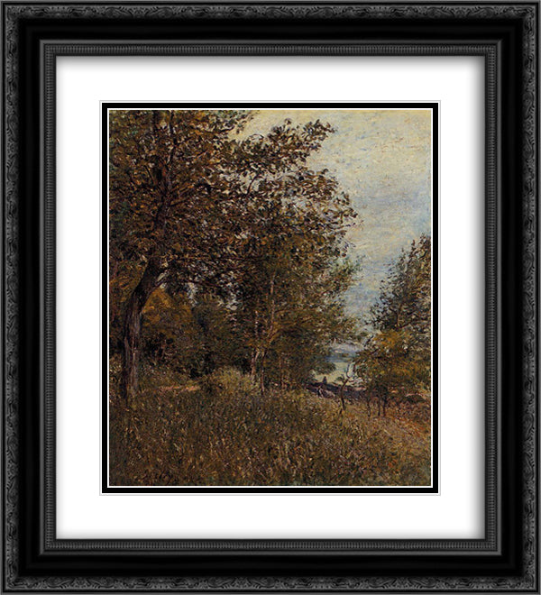 A Corner of the Roches Courtaut Woods, June 20x22 Black Ornate Wood Framed Art Print Poster with Double Matting by Sisley, Alfred