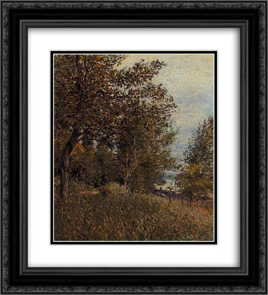 A Corner of the Roches Courtaut Woods, June 20x22 Black Ornate Wood Framed Art Print Poster with Double Matting by Sisley, Alfred