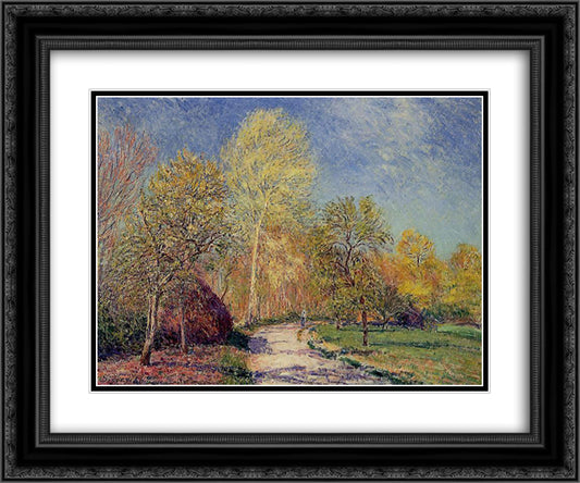 A May Morning in Moret 24x20 Black Ornate Wood Framed Art Print Poster with Double Matting by Sisley, Alfred