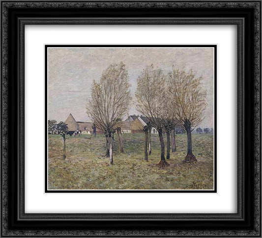 A Normandy Farm 22x20 Black Ornate Wood Framed Art Print Poster with Double Matting by Sisley, Alfred