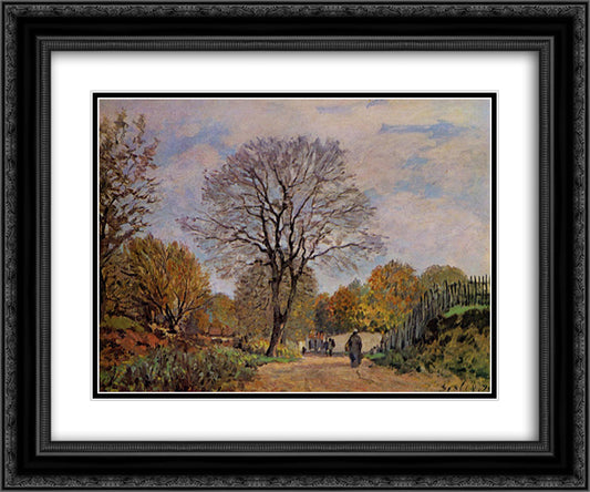 A Road in Seine et Marne 24x20 Black Ornate Wood Framed Art Print Poster with Double Matting by Sisley, Alfred