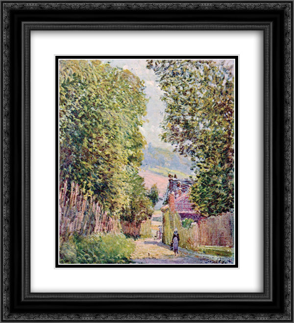 A Street in Louveciennes 20x22 Black Ornate Wood Framed Art Print Poster with Double Matting by Sisley, Alfred