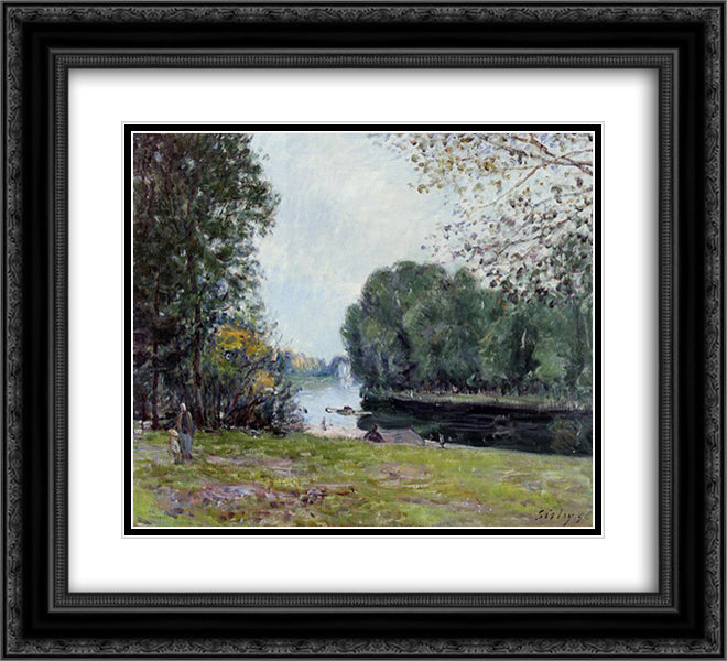 A Turn of the River Loing, Summer 22x20 Black Ornate Wood Framed Art Print Poster with Double Matting by Sisley, Alfred