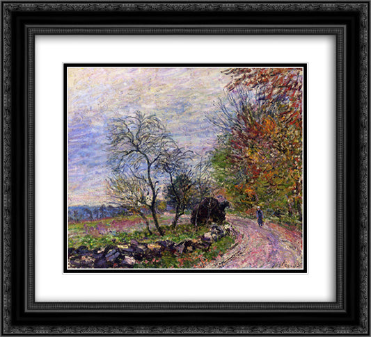 Along the woods in Autumn 22x20 Black Ornate Wood Framed Art Print Poster with Double Matting by Sisley, Alfred