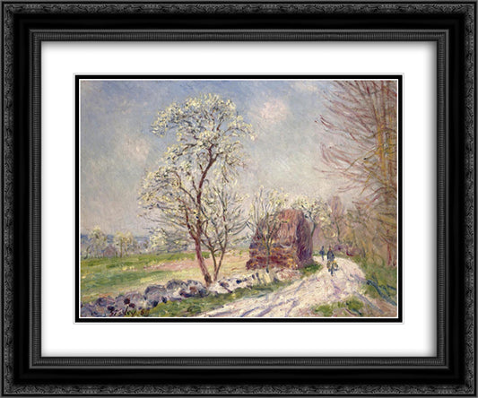 Along the Woods in Spring 24x20 Black Ornate Wood Framed Art Print Poster with Double Matting by Sisley, Alfred