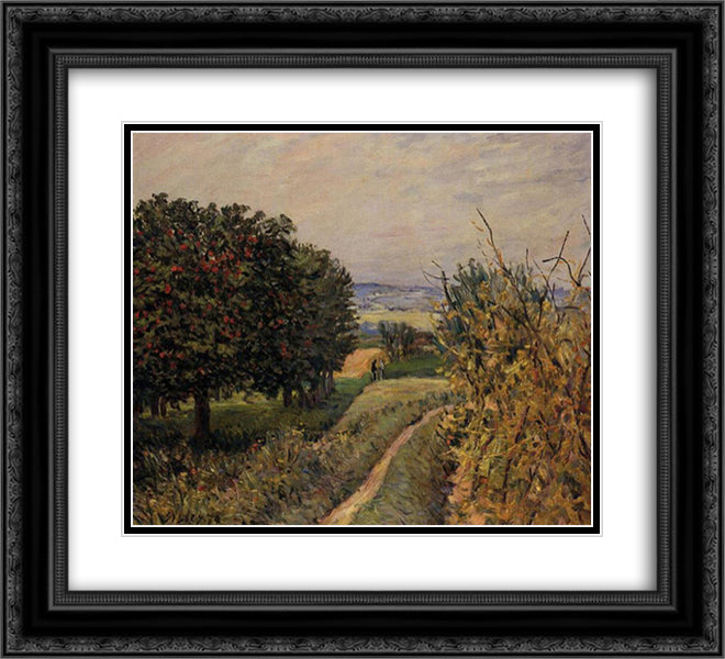 Among the Vines near Louveciennes 22x20 Black Ornate Wood Framed Art Print Poster with Double Matting by Sisley, Alfred