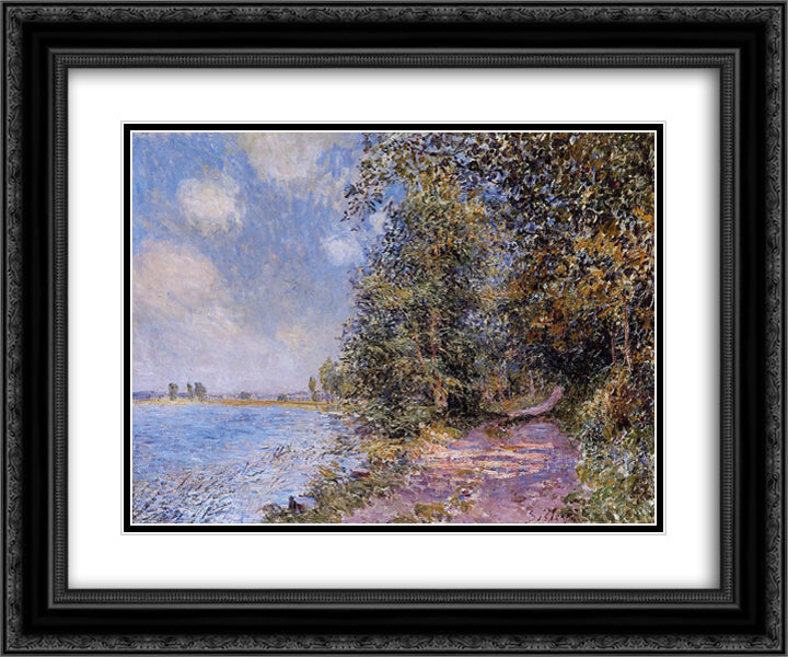 An August Afternoon near Veneux 24x20 Black Ornate Wood Framed Art Print Poster with Double Matting by Sisley, Alfred