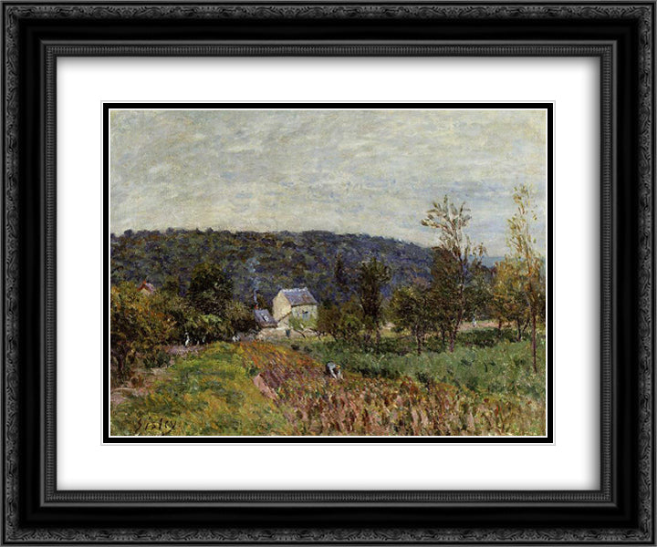 An Autumn Evening near Paris 24x20 Black Ornate Wood Framed Art Print Poster with Double Matting by Sisley, Alfred