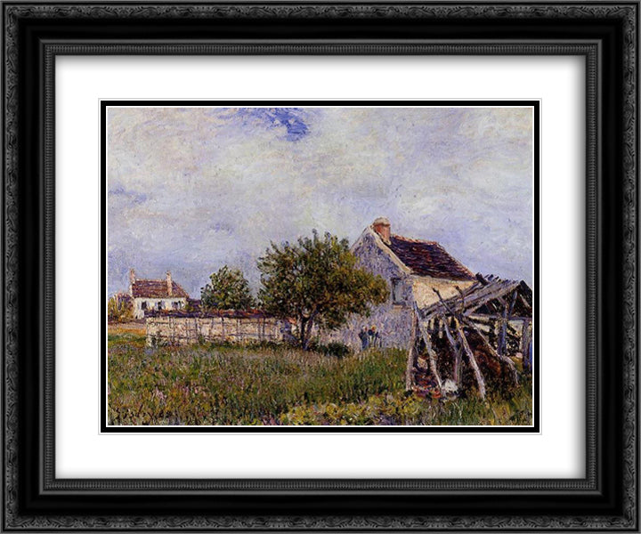 An Old Cottage at Sablons 24x20 Black Ornate Wood Framed Art Print Poster with Double Matting by Sisley, Alfred