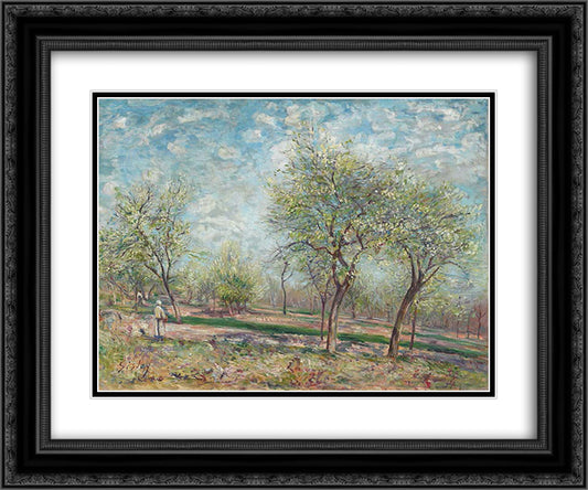 Apple Trees in Bloom 24x20 Black Ornate Wood Framed Art Print Poster with Double Matting by Sisley, Alfred